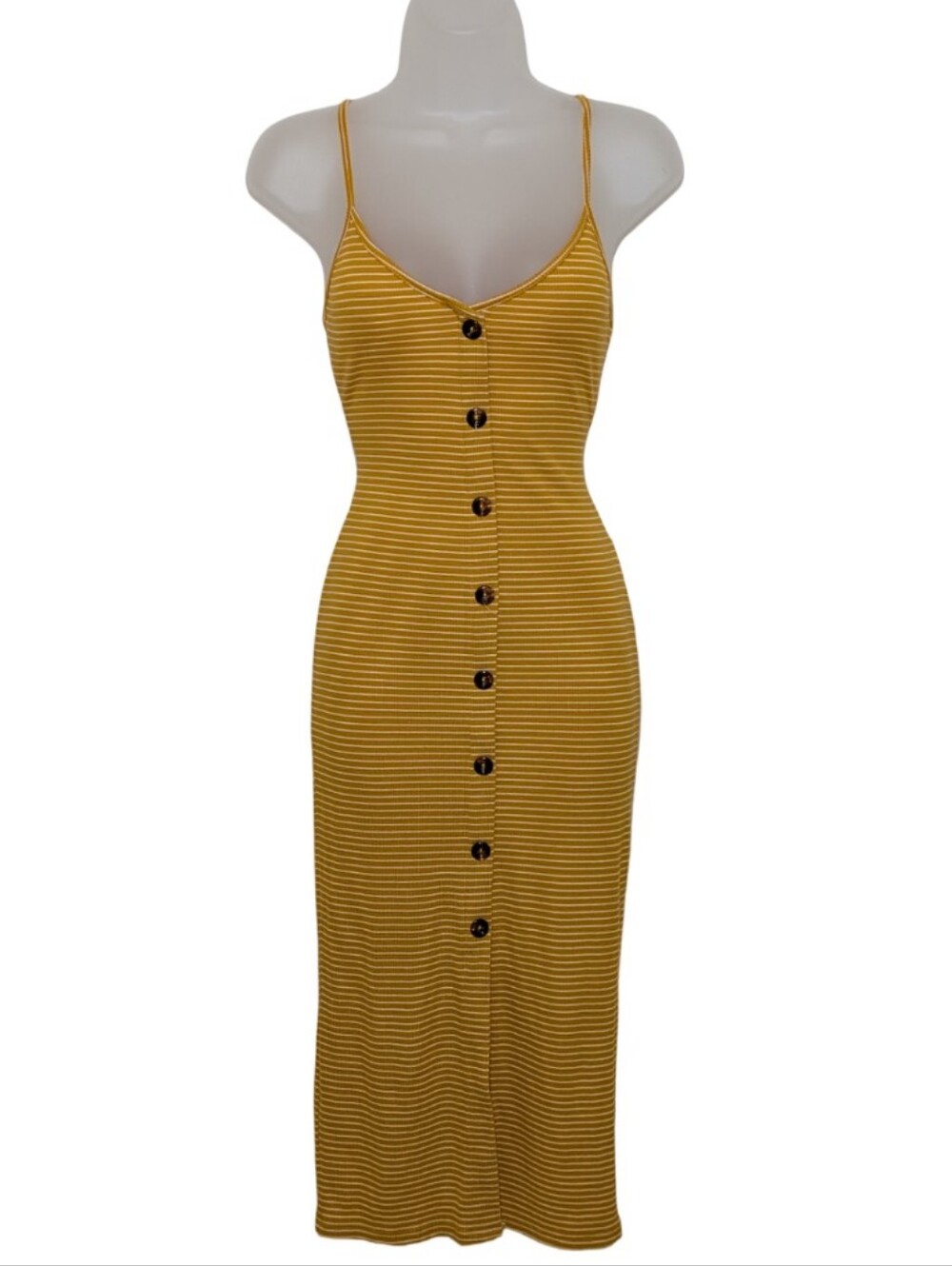 Heart And Hips | Striped Midi Dress | Mustard Yellow Button-Front | Shabby Chic
